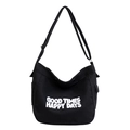 Sac bandoulière en toile noire avec imprimé lettres blanches et bandoulière réglable - Noir Type 1