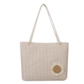 Grand sac cabas tressé beige avec fleur de tournesol en paille et anses en corde - Blanc