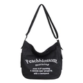 Black canvas crossbody bag with white typography and adjustable shoulder strap - Black Type 2