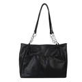 Sac cabas classique en cuir PU noir avec bandoulière chaîne argentée et poches avant pratiques - Noir