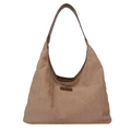 Bolso hobo acolchado color café con costuras de diamante y parche Fashion - Caqui