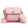 Pink canvas crossbody bag set with Dachshund print and matching round coin purse - Pink