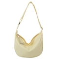 Cream crescent shoulder bag in textured fabric with adjustable strap and chain detail - Yellow