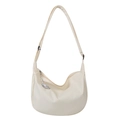 Chic creamy white crescent crossbody bag with cute puppy charm and wide strap - White