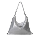 Schicke silberne Tragetasche aus Metall mit Saturn-Logo-Verzierung für Damen - Silber