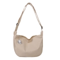 Minimalist beige crescent crossbody bag with cute puppy pendant and adjustable strap - Khaki