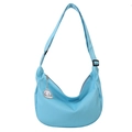 Sky blue crossbody bag with fine vertical texture and cute white puppy charm - Blue