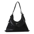 Modische schwarze Hobo-Tasche aus Kunstleder mit silbernem Orb-Logo und Doppelträgern - Schwarz
