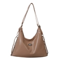 Braune Shopper-Tasche aus Leder mit Planeten-Logo aus Metall und Ketten-Detail - Khaki