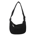 Classic black PU leather crescent hobo bag with adjustable strap and cute dog pendant - Black