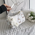 Borsa a spalla in tela bianca con stampa anatra carina e ciondolo a orsetto - Immagine 4 con Pendente