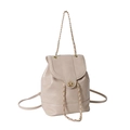 Mini mochila chic en cuero encerado beige con cierre giratorio de metal dorado - Caqui