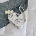 White Harajuku cartoon dog shoulder bag with plush bear charm and purple details - Image 5 with Pendant