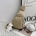 Light brown corduroy belt bag with cute teddy bear pendant and adjustable strap - Khaki with Pendant
