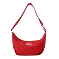 Sac bandoulière demi-lune rouge en nylon avec étiquette fashion et sangle ajustable - Rouge