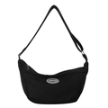 Sac bandoulière demi-lune en toile noire avec sangle réglable et logo fashion - Noir