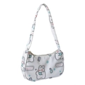 Cute white shoulder bag with cartoon rabbit print and blue plaid details in chic style - Image 1 without Pendant
