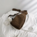 Dark coffee corduroy crossbody waist bag for women with a cute white bear pendant - Brown with Pendant