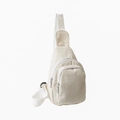 Minimalist off-white corduroy chest bag with adjustable nylon strap and silver zipper - White Without Pendant
