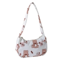 White cartoon bear print shoulder bag with crescent shape and zipper closure - Image 3 without Pendant