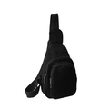 Black corduroy sling bag featuring multi-zipper compartments and adjustable strap - Black without Pendant