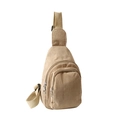 Retro beige corduroy chest bag featuring a textured finish and adjustable strap - Khaki (No Pendant)
