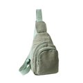 Sage green corduroy crossbody chest bag with adjustable strap and multiple zippers - Green Without Pendant