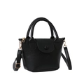 Classic black litchi grain bucket bag with dual handles and gold metal hardware - Black