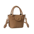 Classic brown bucket bag with lychee texture PU leather and detachable shoulder strap - Brown