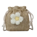 Handgeweven strooien emmertas in beige met een wit gebreid madeliefje als decoratie - Khaki