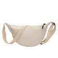 Minimalist beige nylon half-moon crossbody bag with wide adjustable shoulder strap - White