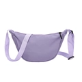 Light purple nylon crescent crossbody bag with adjustable strap and black zipper - Purple