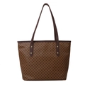 Brown large capacity tote bag featuring retro geometric pattern and leather straps - Tan
