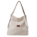 Bolso tote grande minimalista blanco crema con correas marrones y detalle de logo - Blanco Roto