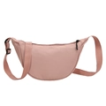 Minimalist pink nylon crescent crossbody bag with adjustable wide fabric shoulder strap - Pink