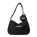 Bolso bandolera de nailon negro con monedero desmontable y etiqueta de moda - Negro