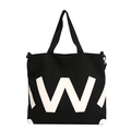 Minimalistische schwarze Canvas-Tasche mit großem weißem W und Tragegriffen - Schwarz