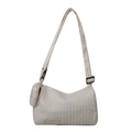 Cream nylon dumpling shoulder bag with adjustable strap and small round pouch charm - White