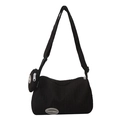 Sac bandoulière rond plissé noir avec mini porte-monnaie et plaque logo métallique - Noir