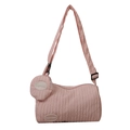 Sac à bandoulière rose plissé en nylon avec petite pochette ronde et sangle réglable - Rose