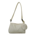Cream white pleated nylon dumpling bag with adjustable strap and small round coin purse - Yellow
