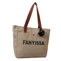 Bolso tote grande de lona caqui con asas marrones y colgante de peluche negro - Caqui Con Colgante