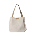 Borsa tote in tela bianco sporco con manici in pelle kaki e marchio LUG & BAR - Bianco Sporco
