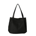 Grande borsa tote in tela nera con manici in pelle e stile casual minimalista - Nero