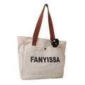 Bolso tote de lona crema con correas marrones e impresión de letras Fanyissa - Blanco Con Colgante