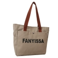 Bolso tote grande de lona beige con asas marrones y logo FANYISSA para compras diarias - Caqui Sin Colgante