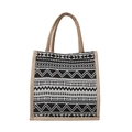 Bolso tote étnico con patrones geométricos en blanco y negro y asas tejidas - Onda Negro