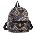 Grand sac à dos en toile de style ethnique avec motifs géométriques et sangles réglables - Noir