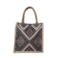 Bolso tote tejido de estilo étnico con coloridos motivos geométricos y asas resistentes - Negro Étnico