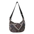 Ethnic bohemian canvas crossbody moon bag with colorful geometric diamond patterns - Black Without Charm